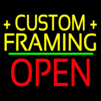 Yellow Custom Framing Open 1 Neonskylt