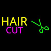 Yellow Hair Cut With Scissor Neonskylt