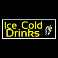Yellow Ice Cold Drinks Neonskylt