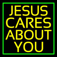 Yellow Jesus Cares About You Neonskylt