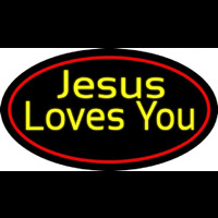Yellow Jesus Loves You Neonskylt