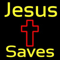 Yellow Jesus Saves With Cross Neonskylt