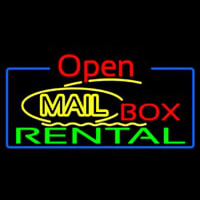 Yellow Mail Block Bo  Rental Open 4 Neonskylt