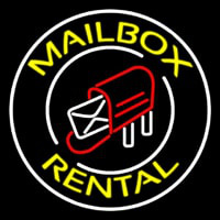 Yellow Mailbo  Rental Block White Circle Neonskylt