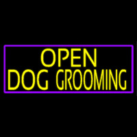 Yellow Open Dog Grooming With Purple Border Neonskylt