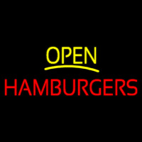 Yellow Open Red Hamburgers Neonskylt
