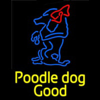 Yellow Poodle Dog Blue Logo Neonskylt