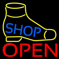 Yellow Shoe Blue Shop Open Neonskylt