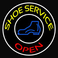 Yellow Shoe Service Open With Border Neonskylt