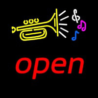 Yellow Trumpet Logo Red Open Neonskylt
