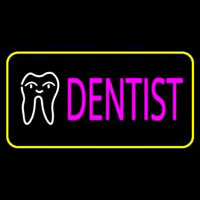 Pink Dentist Tooth Logo Yellow Border Neonskylt
