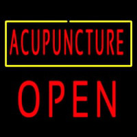 Red Acupuncture Yellow Border Block Open Neonskylt