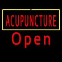 Red Acupuncture Yellow Border Open Neonskylt