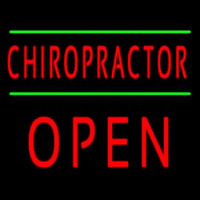 Red Chiropractor Green Lines Block Open Neonskylt