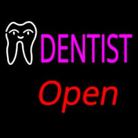 Pink Dentist White Tooth Open Neonskylt