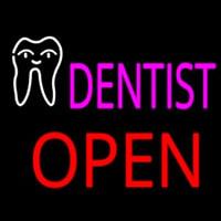 Pink Dentist Tooth Logo Block Open Neonskylt