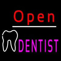 Red Open Pink Dentist Tooth Logo Neonskylt