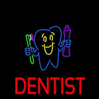 Dentist Tooth Logo With Brush And Paste Neonskylt