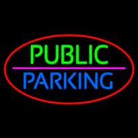 Public Parking Oval With Red Border Neonskylt
