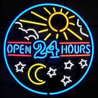 open 24 hours sun moon day BEER BAR PUB Neonskylt